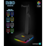 CONNECT IT NEO Stand-It RGB stojanček na slúchadlá čierna / 2x USB-A / RGB LED podsvietenie (CHX-3590-BK)