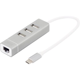 Digitus DA-70253 3 + 1 port USB 2.0 hub s konektorom USB C, s hliníkovým krytom, so zabudovaným prevodníkom, kovový ukazovateľ hliník; DA-70253