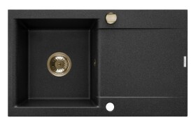INVENA INVENA - Granitový drez TESALIA dlhý odkvap, čierny s automatickým sifónom, zlatý AZ-01-Z43-B