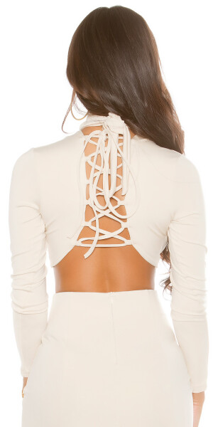 Sexy KouCla Long Sleeve Crop Shirt laced BEIGE S