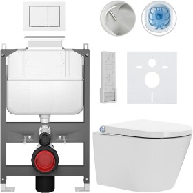 CERANO - Závesné WC s bidetom Basic/Cronus Premium - biela lesklá - WC tlačidlo Maxio/Biela - ovládanie zhora - predstenová inštalácia - 59,3x38,4 CER-8050BD86480