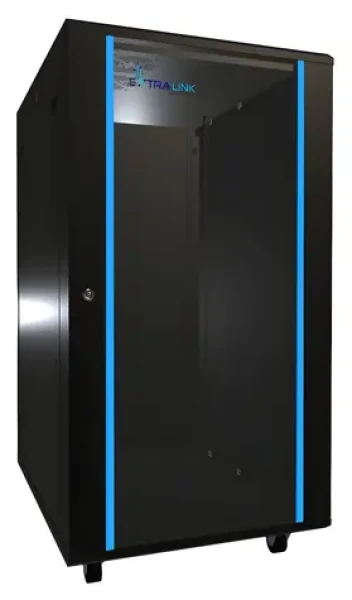 Extralink Rack 22U 600x800 čierna / Stojanový rozvádzač / 19" / sklenené dvere / nosnosť 726 kg (EX.14398)