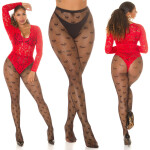Dámske sieťované pančuchy "Hearts" SR3980 čierne - In-Stylefashion one size