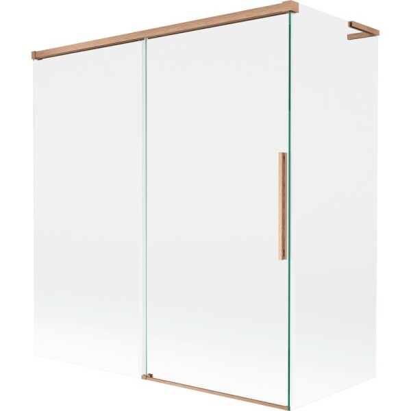 MEXEN/S - Rox L vaňová zástena 2-krídlová posuvná 150 + 70 x 150, transparent, meď kartáčovaná 8C9L-150-070-65-00