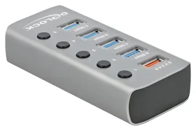 DeLock 63262 / USB hub / 4× USB-A + 1× rýchlonabíjací Port / USB 3.2 Gen 1 / kovový (63262)