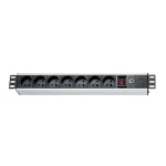 Xtendlan 19" rozvodný panel 7x230V čierna / ČSN / vypínač / prepäťová a prúdová ochrana / 1,5 U / kábel 1,8 m (ZASUVKA7F-19)