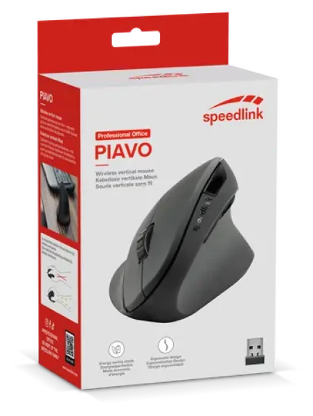 Speed Link PIAVO SL-630019-RRBK čierna / Myš / Vertikálna ergonomická / Bezdrôtová / 5 tlačidiel (SL-630019-RRBK)
