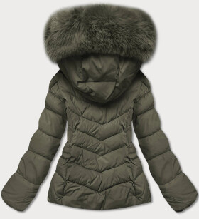 Krátka dámska zimná bunda v khaki farbe (TY043-29) odstíny zelené XL (42)