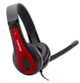 Canyon CNS-CHSC1BR / ľahký PC headset / kombinovaný 3.5 mm jack / kožené náušníky / čierno-červená (CNS-CHSC1BR)