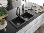 MEXEN/S MEXEN/S - Mario granitový drez 2-bowl vrátane batérie Elia, čierna/strieborná metalík 6504-73-670101-70