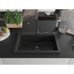 MEXEN/S MEXEN/S - Elix granitový drez 1-miska 700 x 500 mm, čierna/strieborná metalík, sifón čierna 6526701005-73-B