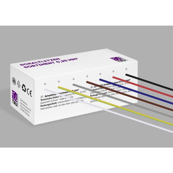 TRU COMPONENTS TC-12112352 opletenie / lanko, 0.25 mm², čierna, biela, červená, modrá, hnedá, sivá, žltozelená, 1 sada; TC-12112352