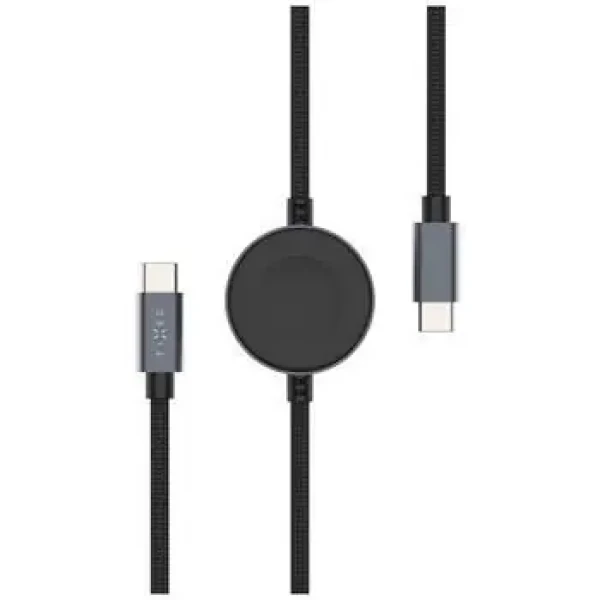 FIXED Opletený kábel Power Watch Cable s konektormi USB-C/USB-C a Apple/ Samsung Watch nabíjačkou 1.5m PD 60W sivý (FIXDB-CCW-GR)