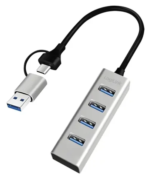 USB Hub 4 porty hliníkový / Hub / 4X USB-A / 5 Gbps / kábel 0,15 m (UA0455)