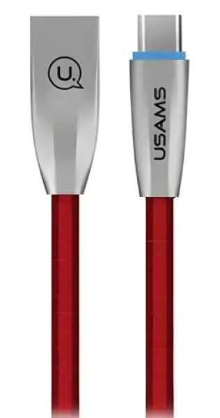 USAMS SJ184 U-Light Kábel Braided USB-C červená / Dátový kábel / LED indikácia nabíjania / opletený / 1,2 m (TCZSUSB04)