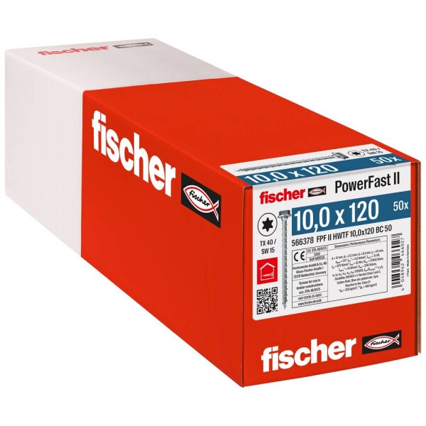Fischer PowerFast II 566378 skrutka so šesťhranom 10 mm 120 mm vnútorná hviezdica ocel glavanizované zinkom 50 ks; 566378