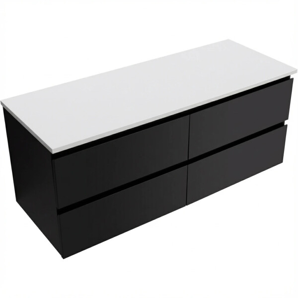 CERANO - Kúpeľňová skrinka Carole - čierna matná + doska pod umývadlo z lit. mramoru Elanys - 12 mm - biela matná - 120x49,2x46 CER-679343