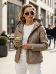 Dámska prešívaná bunda s kapucňou FashionStreet camel TY5552 L