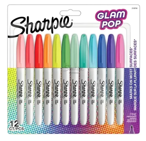Sharpie Fine Glam Pop / Popisovač permanentný / okrúhly hrot F / mix farieb / 12 ks (2198780)