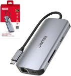 Unitek USB-C húb sivá / Hub USB / 8v1 / 2x HDMI 4K / RJ-45 / čítačka SD kariet / PD 100W / 5 Gbps (D1122A01)