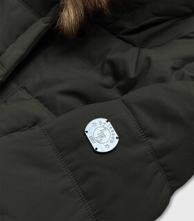Dámska zimná bunda parka v army farbe s kožušinovou podšívkou (m-21013) odstíny zelené XXL (44)