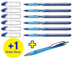 Schneider Slider Basic XB + Rave modrá / Guľôčkové perá / súprava 7 ks (6+1) / hrot XB / nerezový hrot (50-151277)