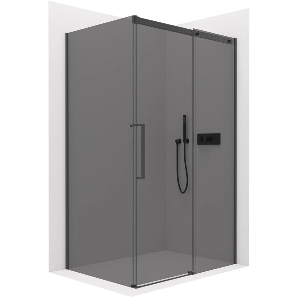 CERANO - Sprchovací kút Lantono L/P - 8 mm - Soft-Close - čierna matná, grafitové sklo - 160x70x195 - posuvný CER-8050BD7535