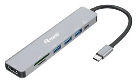 Equip USB-C 7v1 strieborná / Dokovacia stanica / HDMI 4K 60Hz / 3x USB-A / SD/microSD / PD 100W / 0,25 m (133494)
