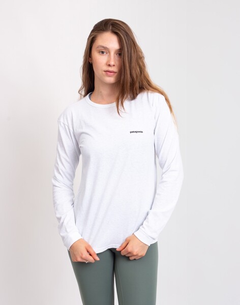 Patagonia W's L/S P-6 Logo Responsibili-Tee® Fiber White M