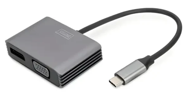 Digitus čierna / Adaptér / USB-C - DisplayPort/VGA / 4K/30Hz / 20 cm (DA-70827)