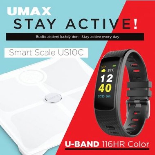 UMAX Stay Active! / múdra osobná váha UMAX Smart Scale US10C + Chytrý náramok U-Band 116HR (UB604)