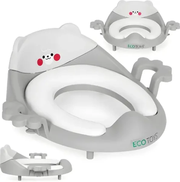 ECOTOYS Záchodová doska pre deti sivé / Nadstavec na WC / protišmykové / madlá (PP104 GREY)