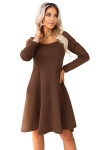 574-2 IVANA pohodlné trapézové šaty s výstrihom a dlhými rukávmi - čokoládové XL
