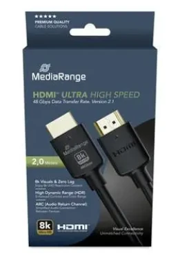 MediaRange HDMI 2m čierna / Kábel HDMI / HDMI 2.1 / 48 Gbps / 8K / 144 Hz / Ethernet (MRCS220)