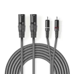 Nedis Vyvážený Audio kábel 2x XLR 3pinový (M) - 2x RCA (M) 3.00 m tmavo šedá (COTH15210GY30)