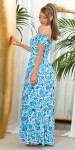 Sexy off-shoulder Summer Maxi Dress with decorative buttons blue L/XL