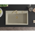 MEXEN/S MEXEN/S - Elix granitový drez 1-miska 800 x 500 mm, béžový, sifón zlatá 6527801005-69-G
