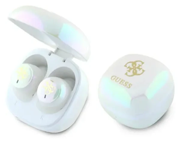 Guess 4G Printed Logo Iridescent biela / Bezdrôtové slúchadlá / TWS / Do uší