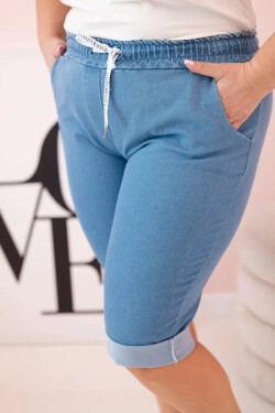 Dámske Plus veľkosť bavlnené šortky s kravatami Light Denim 6XL