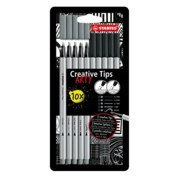 STABILO® Creative Tips - ARTY - 10 ks sada - čierna, stredne šedá (89/10-1-20)