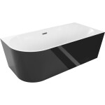 MEXEN/S - Mia voľne stojaca rohová vaňa pravá 160 x 80, biela/čierna, sifón a prepad grafit metal 52691608075P-95