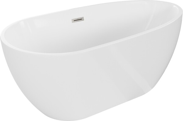 MEXEN/S - Eos voľne stojaca vaňa 150 x 75, biela, sifón a prepad nikel kartáčovaná 52471507500-97