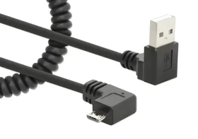 Manhattan USB-A - Micro-USB čierna / Špirálový kábel / 1 m / zahnuté konektory (356237)