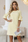 217-12 NEVA Dámske trapézové šaty so zaväzovaním na rukávoch - pastelovo žlté XL