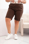 Dámske Plus veľkosť bavlnené šortky s opaskom Brown 3XL