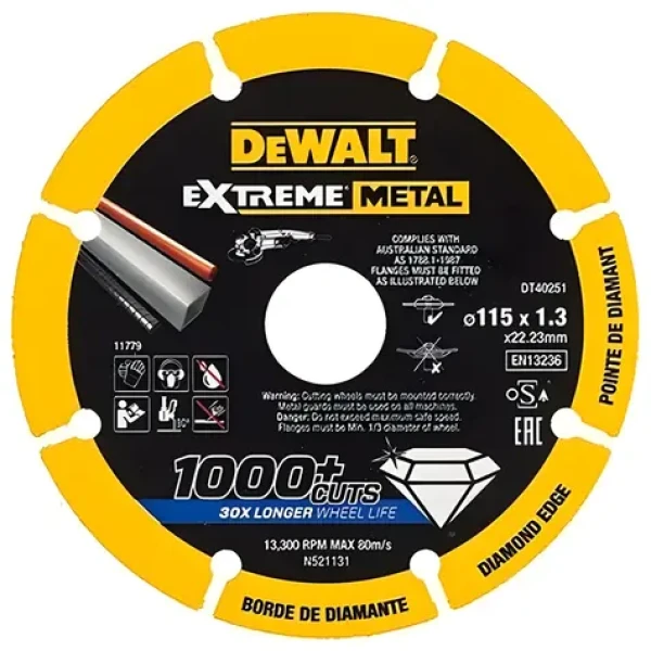 DeWalt DT40251 Extreme / Diamantový rezný kotúč na kov / Priemer 115x22,2 mm / Hrúbka 1,3 mm (DT40251)