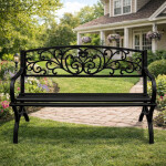 Mamido Záhradná kovová lavica pre 2 osoby dekoratívna čierna
