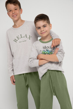 Chlapčenské pyžamo 3090 SAMMY Svetlo béžová s tmavozelenou - Taro 158 béžová-zelená