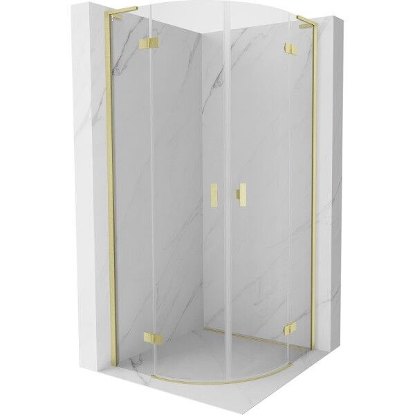 MEXEN/S - Mist L sprchový kút štvrťkruh, krídlové 90 x 90, transparent, zlato kartáčovaná 8A33L-090-090-55-00