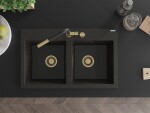 MEXEN/S MEXEN/S - Hektor granitový drez 2-bowl 800 x 480 mm, čierna/zlatá metalík, zlatý sifón 6521802000-75-G